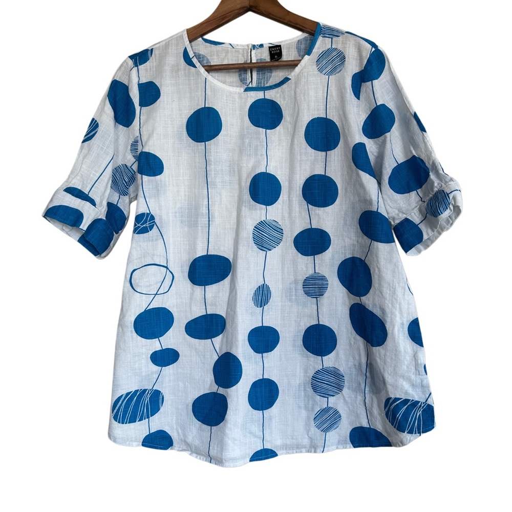 Emery Rose White & Blue Abstract Polka Dot Tunic Top - Size XL Girls
